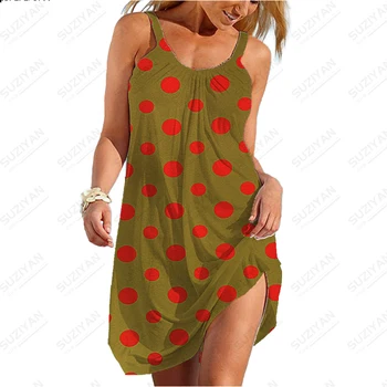 2023 Moda Yeni Yaz Hawaii kadın Renkli Noktalar 3D Baskılı plaj elbisesi U Boyun Askısı Bohem Tarzı kadın A-line Etek