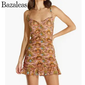 2023 zarif kadın elbiseleri Çiçek Baskı Mini parti akşam yaz elbisesi Bayanlar Casual fırfır streç ince parti elbiseler