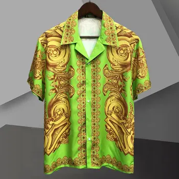 Erkekler havai gömleği Streetwear Plaj Gömlek Altın Barok Desen Baskı Gömlek Hip Hop Rahat Tropikal Tatil Üstleri Ropa Para Hombre