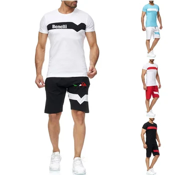 Benelli TRK 502X Baskı Erkekler Yeni Yaz Rahat 2 ADET Setleri Spor Kısa Kollu T-Shirt + Şort Spor Eşofman Erkek Takım Elbise