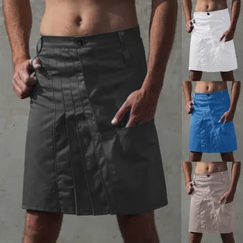 2023 Yeni Pantolon Erkek Moda Rahat İskoç Tarzı Retro Katı Cep Pilili Etek Giysiler Streetwear Pantolon Adam Ücretsiz Kargo