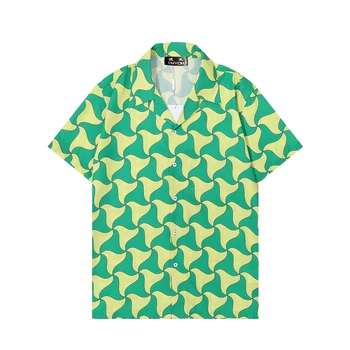 Erkek pamuklu elbise Gömlek Hawaii Tarzı Baskı Kısa Kollu Camisas Masculina Casual Slim Fit Erkek İş Gömlek 10211