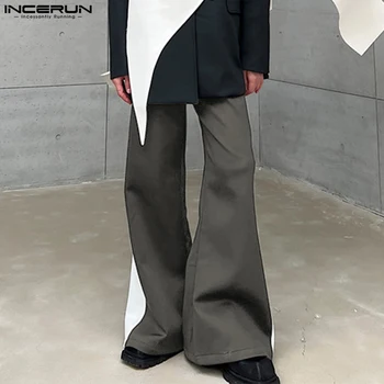 2023 Moda Erkek Geniş Bacak Pantolon Patchwork Düğme Streetwear Kore Pantolon Erkekler Joggers Gevşek Rahat düz pantolon SXL INCERUN