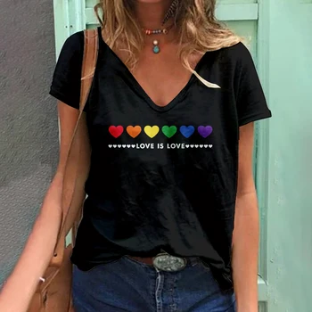 Moda T Shirt Kadınlar İçin Aşk Baskı Güzel Kızlar Tee-boyun Kısa Kollu Elbise Eğlence Sokak Kadın tişört Üst