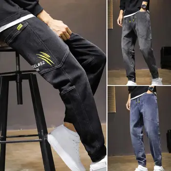 Şık Hip Hop Pantolon İpli Spor Cilt-dokunmatik Basit Rahat Gevşek Hip Hop Kırpılmış Kot
