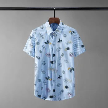 Minglu Erkek Gömlek Lüks Kısa Kollu Mühür Dijital Baskı Rahat Erkek Elbise Gömlek Slim Fit Parti Adam Gömlek Artı Boyutu 4XL