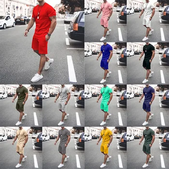 2023 Düz Renk Avrupa Ve Amerika Birleşik Devletleri erkek 13 Renk Yaz Yeni Kısa Kollu Şort Eğlence spor elbise Erkekler