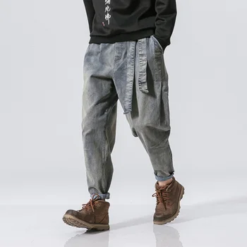 Streetwear Erkek Kot Rahat erkek kotları Pantolon Büyük Boy İpli Kemer Moda Kadın Kot Pantolon Büyük Boy 5XL