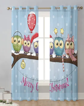 Polka Dot Balon Yay Noel Baykuş Hayvan Vual Asılı Perde Oturma Odası Sırf Perde Ev Dekor Perdeler Gazlı Bez Pencere Panelleri