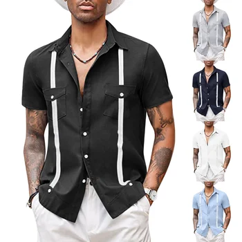 Erkek gömleği Rahat Cubana Yabela Gömlek kısa kollu Plaj Gömlek