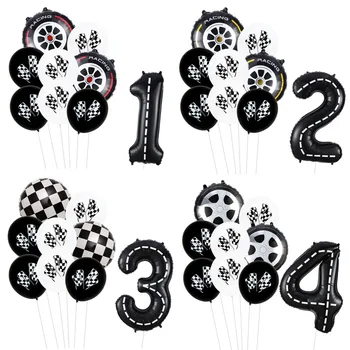 9 adet Araba Yarışı Tema 18 inç Jantlar Helyum Balonlar Yarış Pisti Numarası Folyo Balonlar Spor Etkinlikleri Doğum Günü Bebek Duş Parti Dekor