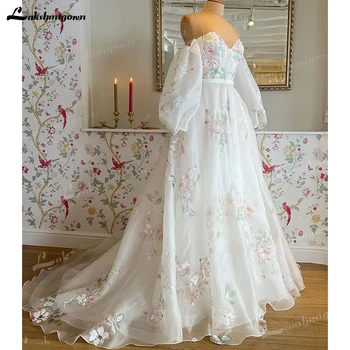 Zarif Sevgiliye Çiçekler düğün elbisesi Bir Çizgi Organze Çıkarılabilir Kollu gelin kıyafeti Custom Made vestido de novia gelinlik
