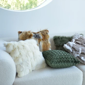 Gerçek Tilki Saç Atmak Yastık Deri Çim Beyaz Modern Oturma Odası Kanepe High end bel yastığı Yastık
