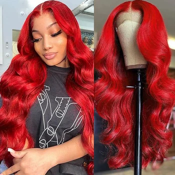 Kırmızı Dantel Ön insan saçı peruk Vücut Dalga Dantel ön peruk 13x4 Şeffaf Dantel Ön Peruk Kadınlar İçin Brezilyalı Kırmızı 99J Peruk 30 İnç