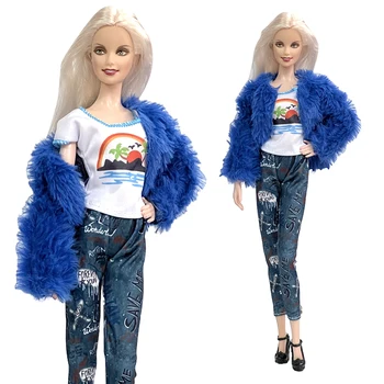 NK 1 Takım Prenses Moda Gündoğumu Beyaz Üst Mavi Ceket rahat pantolon Elbise Günlük Takım Elbise Barbie Aksesuarları Bebek Kız Hediye