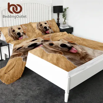 BeddingOutlet Pet Köpek Çarşaf Seti Golden Retriever yatak çarşafı Seti Kürk 3D Baskı Düz Levha Güzel Köpek Yatak Örtüsü 4 adet