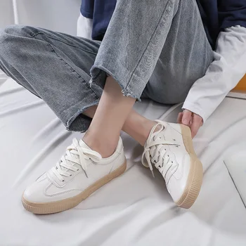 Casual Flats Sneakers kadın Moda Trendi Beyaz Rahat vulkanize ayakkabı Kadın Kadın Ayakkabı Deri Shoesdfj7