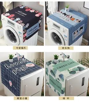 Karikatür Baskılı Çamaşır Makinesi Kapakları Keten Toz Geçirmez Buzdolabı Üst Organizatör Buzdolabı Cep Ev Ev Depolama