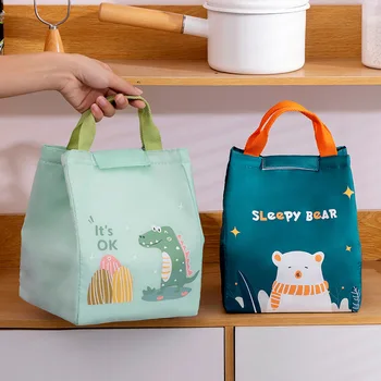 Karikatür yalıtımlı çanta taşınabilir büyük kapasiteli yemek kabı öğrenci öğle yemeği çantaları ısı koruma Bento çanta dışında piknik çantası
