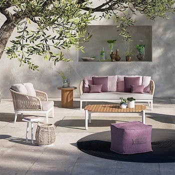 Açık eğlence halat dokuma sandalye otel yaratıcı villa bahçe şezlong kanepe kombinasyonu