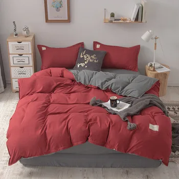 Ev Tekstili Düz Renk Minimalist Koyu Kırmızı Yorgan yatak çarşaf kılıfı Yastık Kılıfı Tek, Çift Kraliçe Kral ev yatak takımı seti