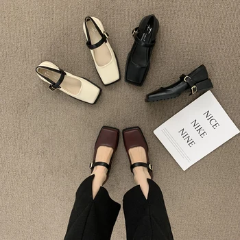 Ayakkabı Kare Ayak Sonbahar Kadın Ayakkabı sneaker Oxfords kadın Modis Tüm Maç Kış Sonbahar Yeni Elbise Deri 2023 Zip Fa