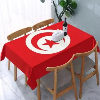 Dikdörtgen Yağa Dayanıklı Tunus Bayrağı Masa Örtüsü Elastik Gömme Masa Örtüsü Destekli Kenar Masa Örtüsü Yemek