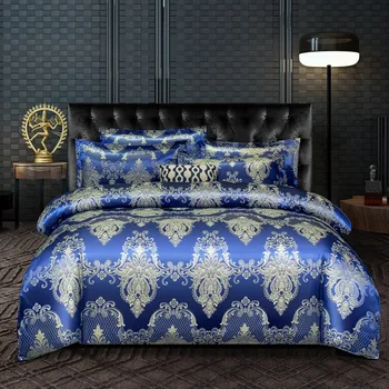 4 adet / takım Jakarlı Nevresim Avrupa tarz yatak takımı seti Ev Tekstili konfor setleri Yastık Kılıfı Yatak Odası çarşaf Lüks Mavi
