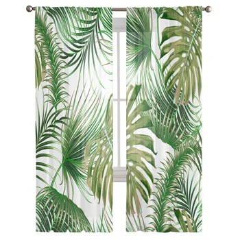 Hawaiian Bitki palmiye Yaprakları Sırf Perde Oturma Odası Yatak Odası için Vual Örtü Mutfak Pencere Tül Perdeler Ev Essentials
