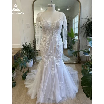 Pembe Mermaid düğün elbisesi Kadınlar İçin Lüks Dantel Aplikler Tasarım Backless Yeni Stil gelin elbiseleri 2023 Vestidos De Novia