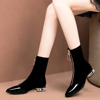 Yeni kadın Lastik Çizmeler Patik Bayanlar Çorap Çizme Kadın Ayak Bileği Ayakkabı 2023 Çorap Sonbahar Kış Taklidi Topuk Siyah