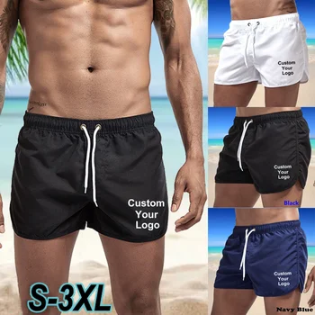 Özel Logo Moda Şort Erkekler için Yaz Düz Renk Çabuk Kuruyan İpli Yüzme Sörf Beachwear Erkek Rahat Şort