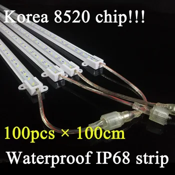 100 adet / grup 100cm su geçirmez IP68 Kore 8520 sert şerit DC12V led sert ışık çubuğu Alüminyum Alaşımlı sert led şerit ışık