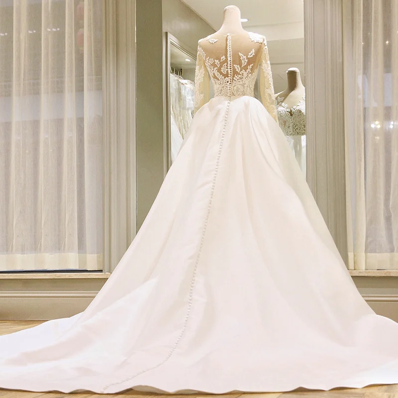 Vintage düğün elbisesi Bir Çizgi Şeffaf Çıplak tül Uzun Kollu Dantel Aplike Robe De Mariee Gelinlikler gelinlik
