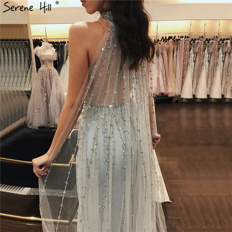 Dubai Tasarım Gümüş Seksi Mermaid Pron Elbiseler Kolsuz Boncuk Illusion Lüks Balo Abiye 2023 Sakin Tepe BLA70087