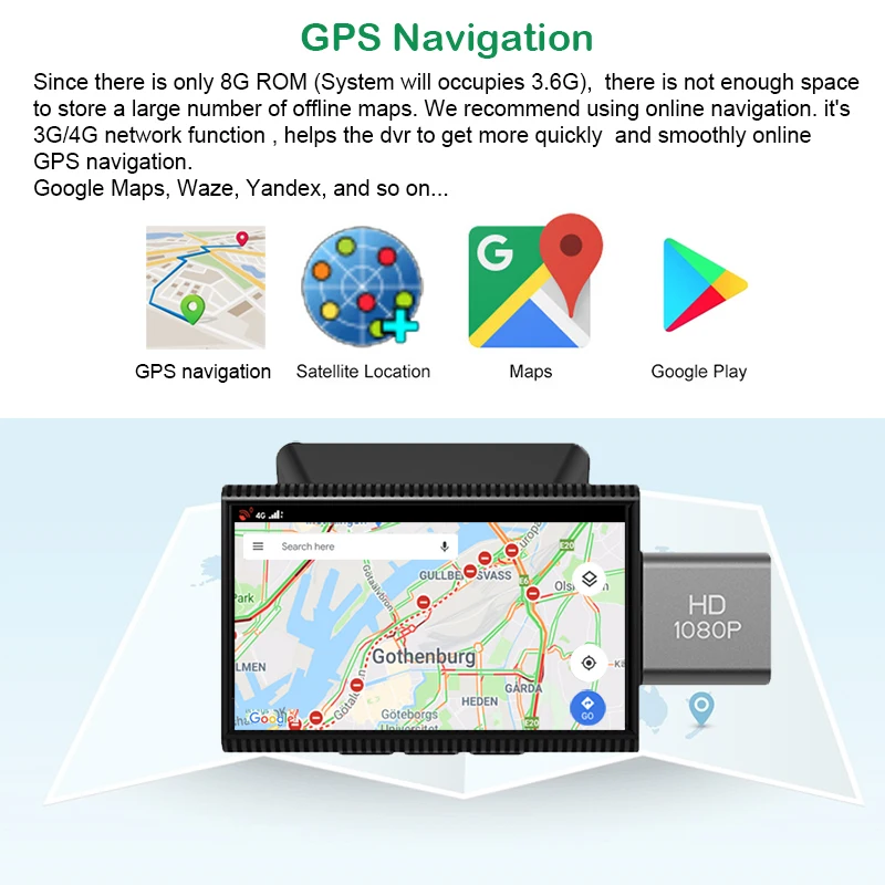 Anfilite 3 inç 4G Android 8.1 GPS Navigasyon ADAS dashcam FHD 1080P Araba video Kaydedici WiFi GPS Uzaktan izleme