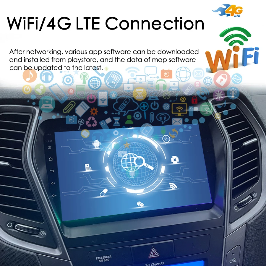 8GB + 128GB GPS Navigasyon Android 11 AI Ses Araba Radyo Stereo Hyundai Santa Fe İçin 3 2013-2016 Kablosuz CarPlay Multimedya Video