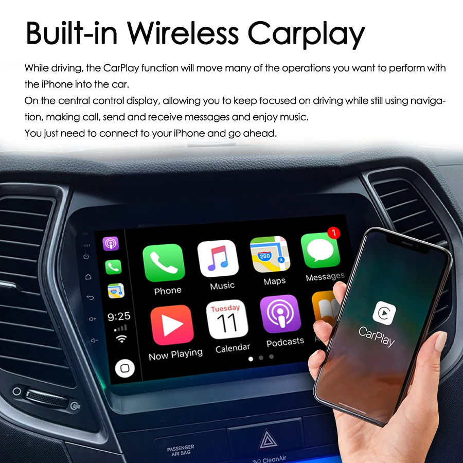 8GB + 128GB GPS Navigasyon Android 11 AI Ses Araba Radyo Stereo Hyundai Santa Fe İçin 3 2013-2016 Kablosuz CarPlay Multimedya Video