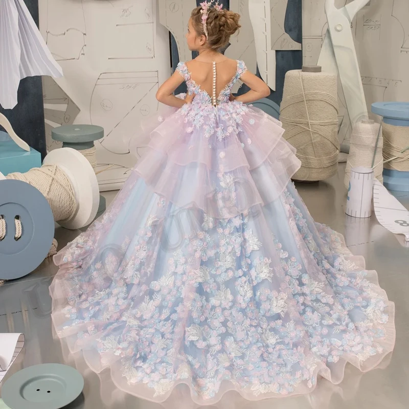 Zarif Doğum Günü Çiçek Kız Elbise Balo Aplike Düğün Parti Moda Gösterisi İlk Communion Her Yaştan