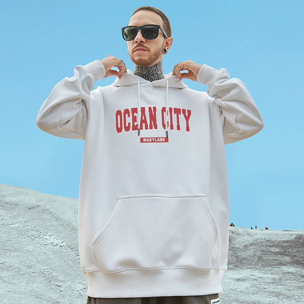 Ocean City Maryland Şehir Sokak Baskı Hoodies Erkekler Sıcak Gevşek Hoody Pamuk Kaliteli Marka Giyim Yeni Bahar Kalınlaşmak Kazak