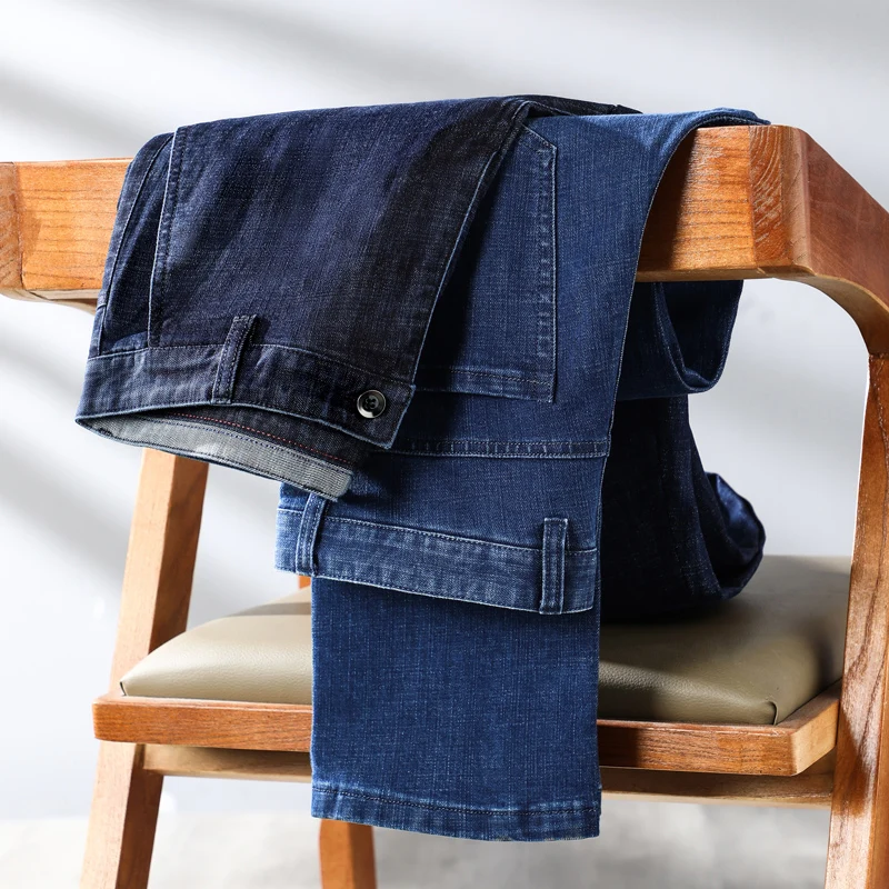 Rahat Düz Kot Erkekler Rahat Pamuk Streç Orta Bel Klasik Moda Erkek Giyim Denim Pantolon
