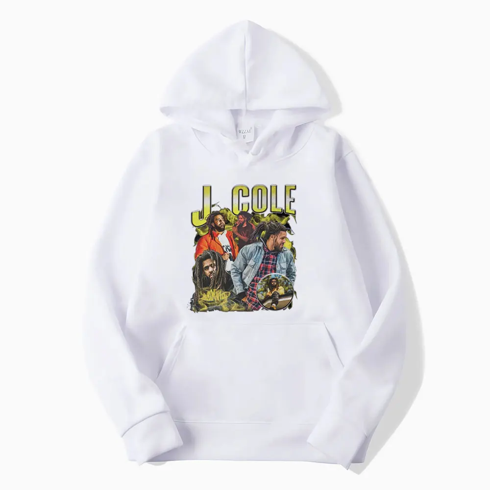Rapçi J Cole Çarpık Gülümseme Grafik Hoodie Erkekler Rahat Polar Eşofman Büyük Boy Sonbahar / Kış Hip Hop Hoodies Unisex Streetwear
