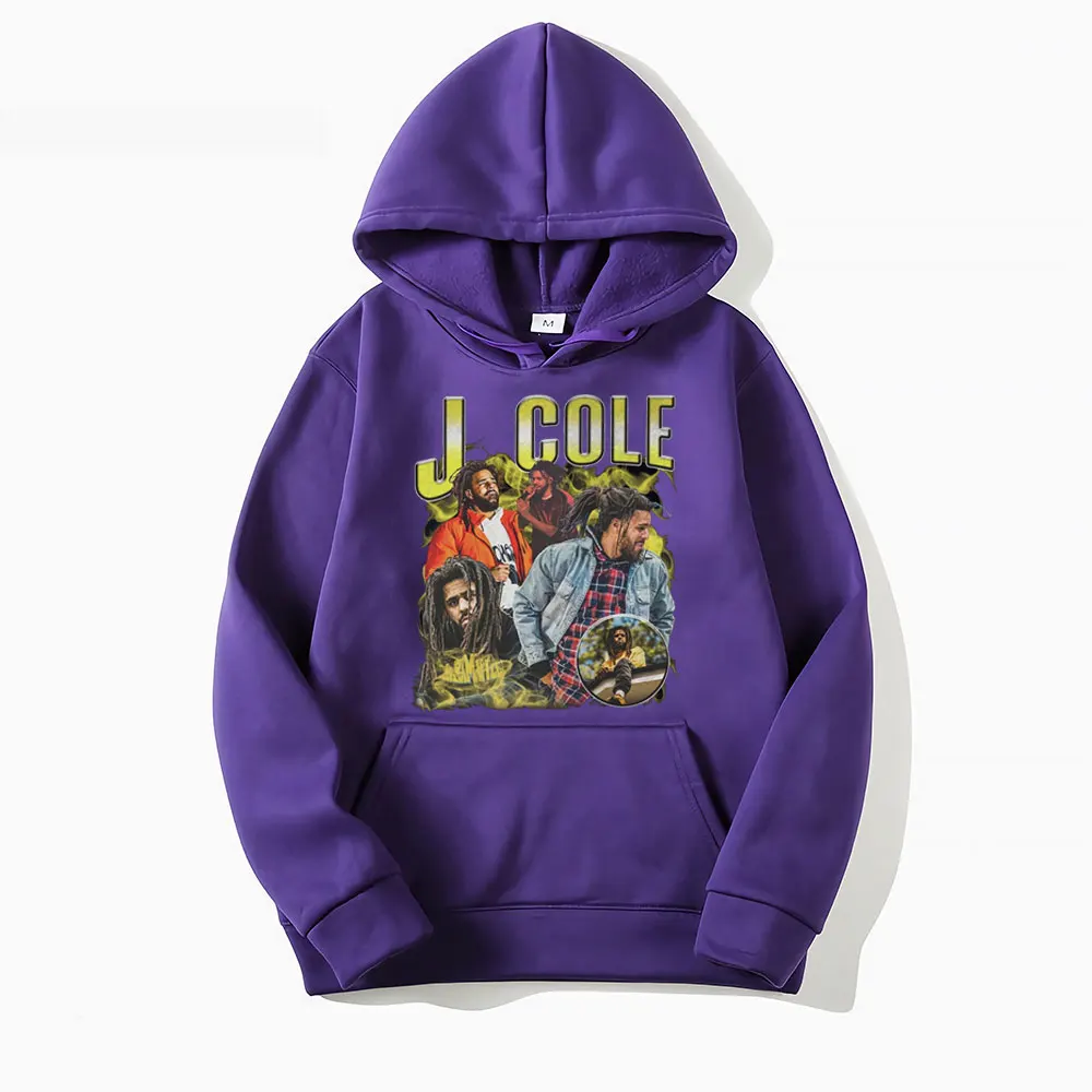 Rapçi J Cole Çarpık Gülümseme Grafik Hoodie Erkekler Rahat Polar Eşofman Büyük Boy Sonbahar / Kış Hip Hop Hoodies Unisex Streetwear