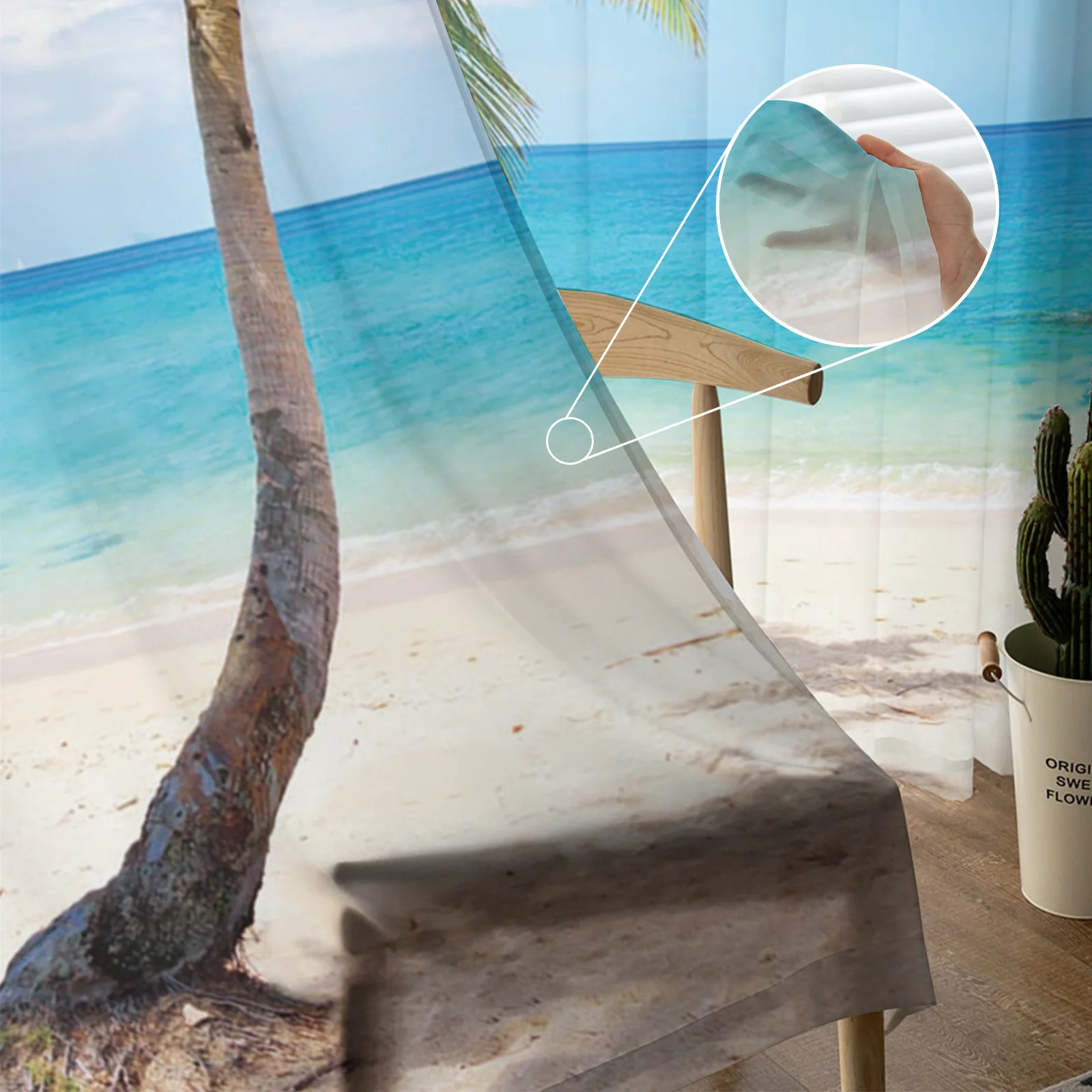 Mavi Gökyüzü Plaj Hindistan Cevizi Ağacı Sırf Perde Oturma Odası Yatak Odası için Vual Örtü Mutfak Pencere Tül Perdeler Ev Essentials