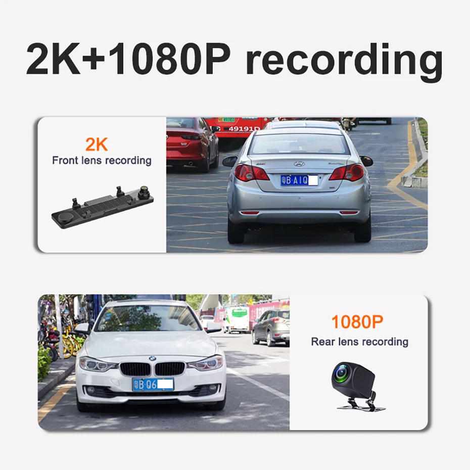 1080P 12 İnç Kara Kutu Kamera Carplay Çizgi Kam 2K Android Otomatik araba dvr'ı dikiz aynası 3 İn 1 Çift Lens WİFİ Video Kaydedici FHD